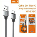 Cabo Carregador Carga Rápida USB x Tipo-C Blindado Com 2 Metros KD-336C KAIDI