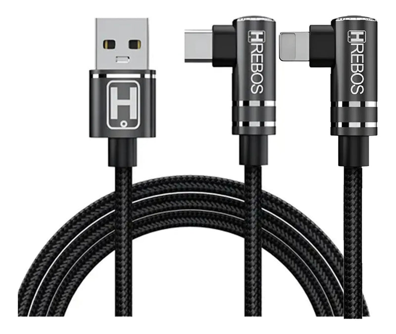 Cabo 2 em 1 Lightning + Tipo-C HREBOS HS-216