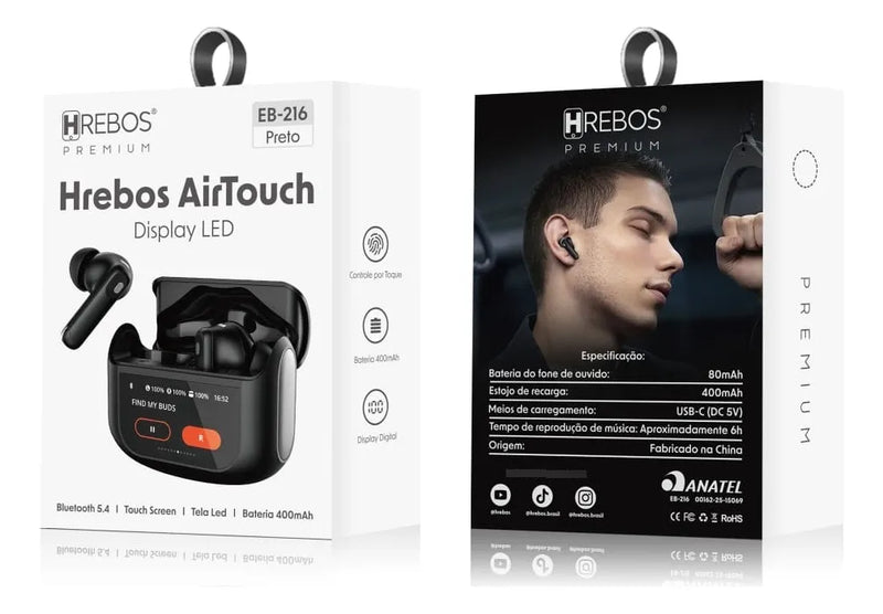 Fone Bluetooth Hrebos AirTouch EB-216 Display LED