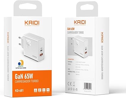 Carregador Tipo-C Kaidi GaN 65W KD-681CC