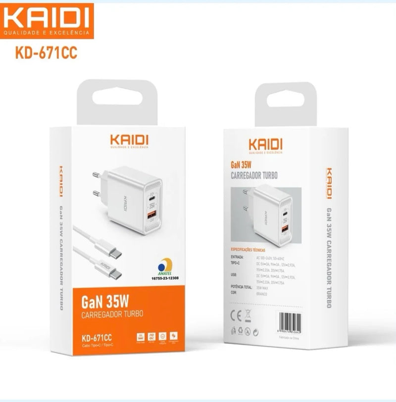 Carregador Tipo-C Kaidi GaN 35W KD-671CC