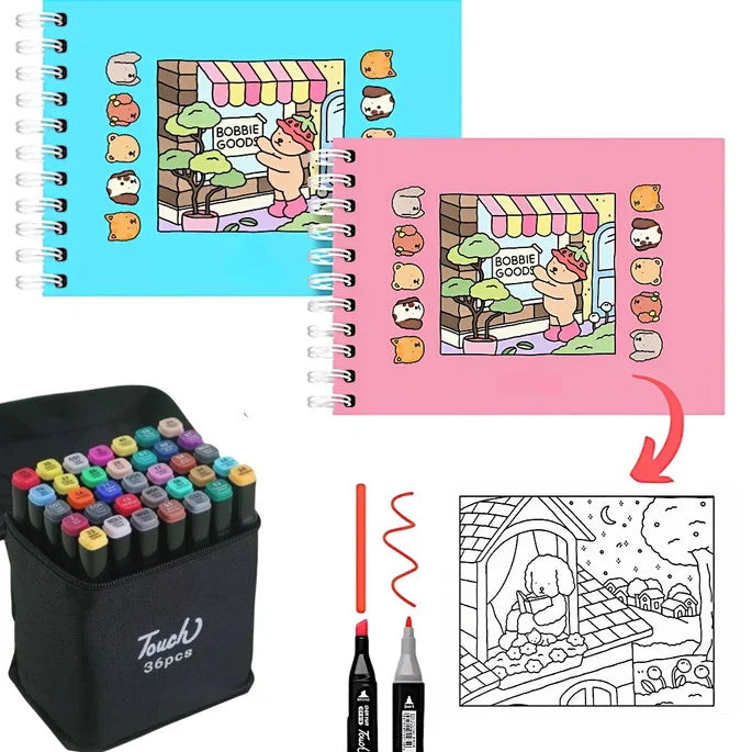Livro de Colorir Bobbie Goods + 36 Canetinhas Ponta Dupla